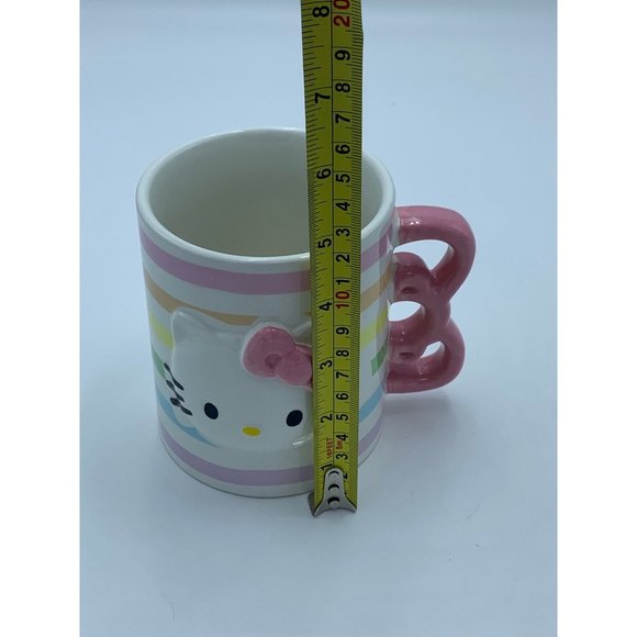 Sanrio Hello Kitty 3D Sculpted Striped Ceramic Mug with bow handle - Picture 5 of 8